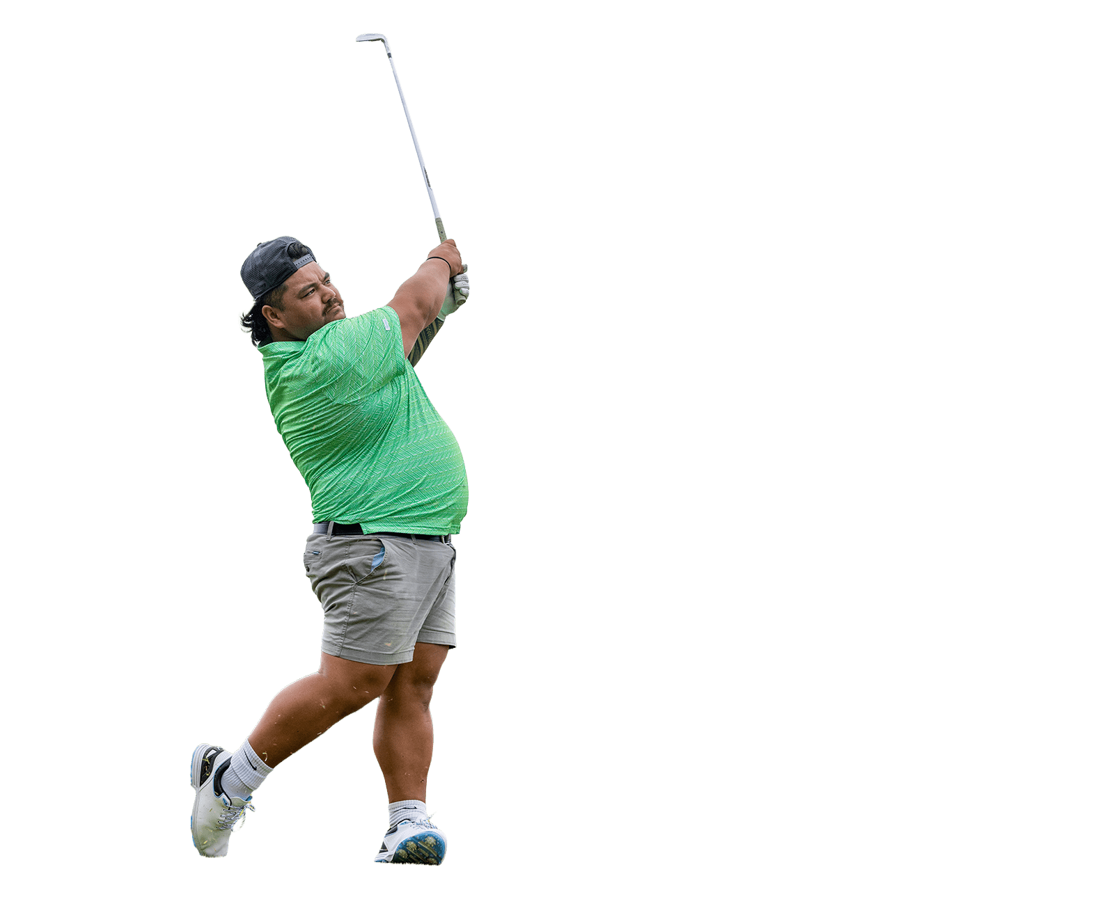 An image of a golf pro swinging on the course.