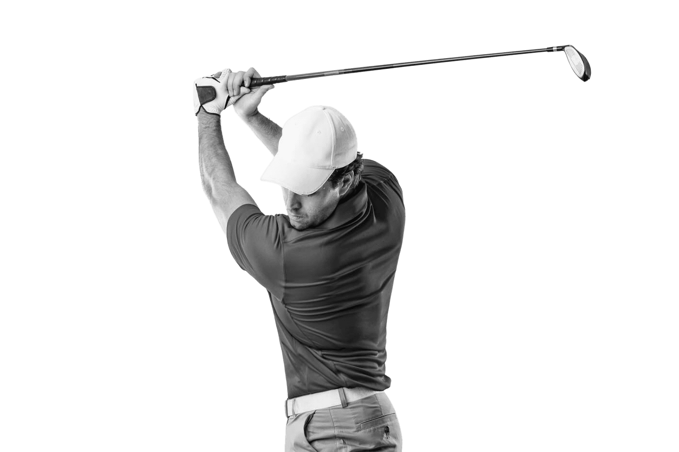A man swinging a golf club durong golf instruction in Delray Beach, FL.
