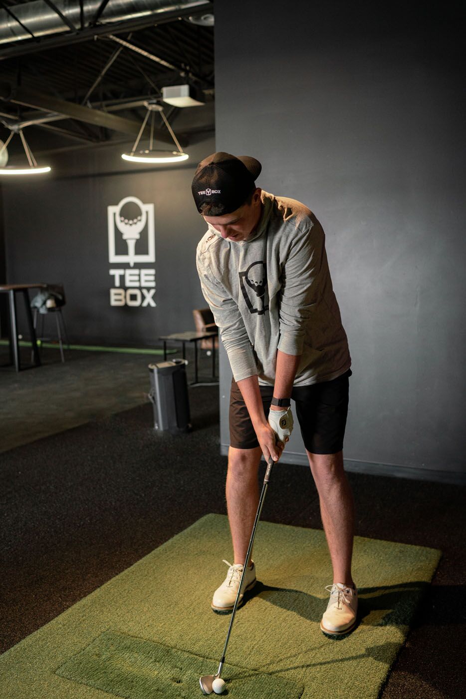 A golfer at Tee Box Pleasant Grove that using one of our simulator bays for their golf club fittting in Pleasant Grove, UT.